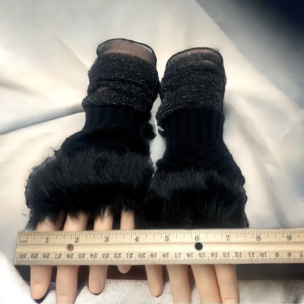 SXY l Custom Set l Elegant Black Arm Sleeves (Sheer) Fuzzy Fingerless Gloves New